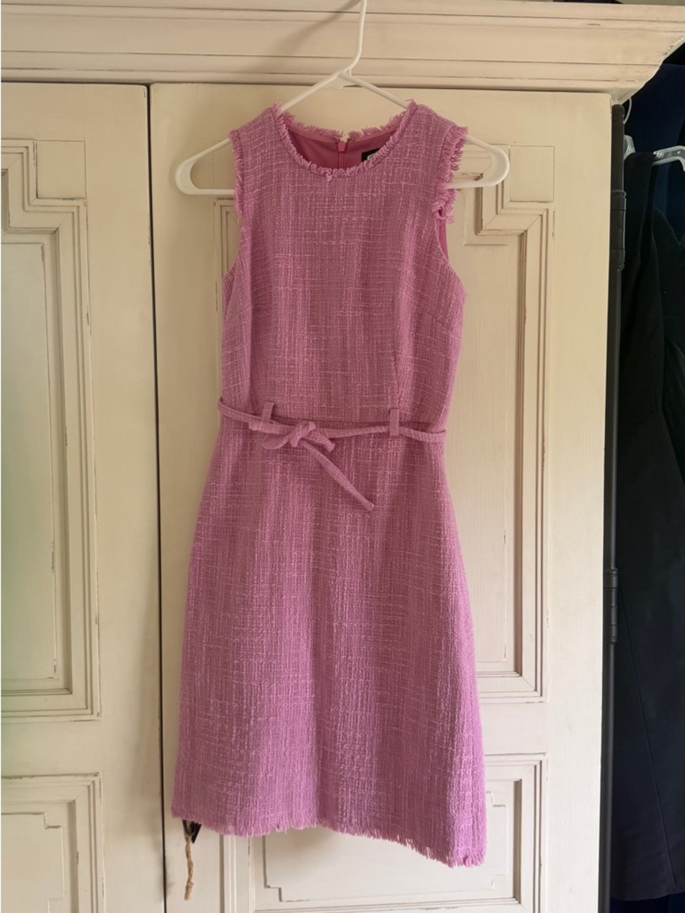 J Crew Sleeveless Pink Tweed Belted Dress